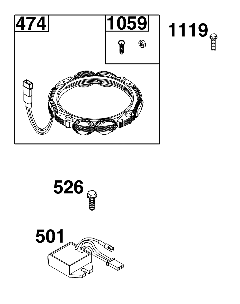 Alternator Group Diagram and Parts List for 49C877-0004-G1 400000 - 699999 Briggs and Stratton Engine